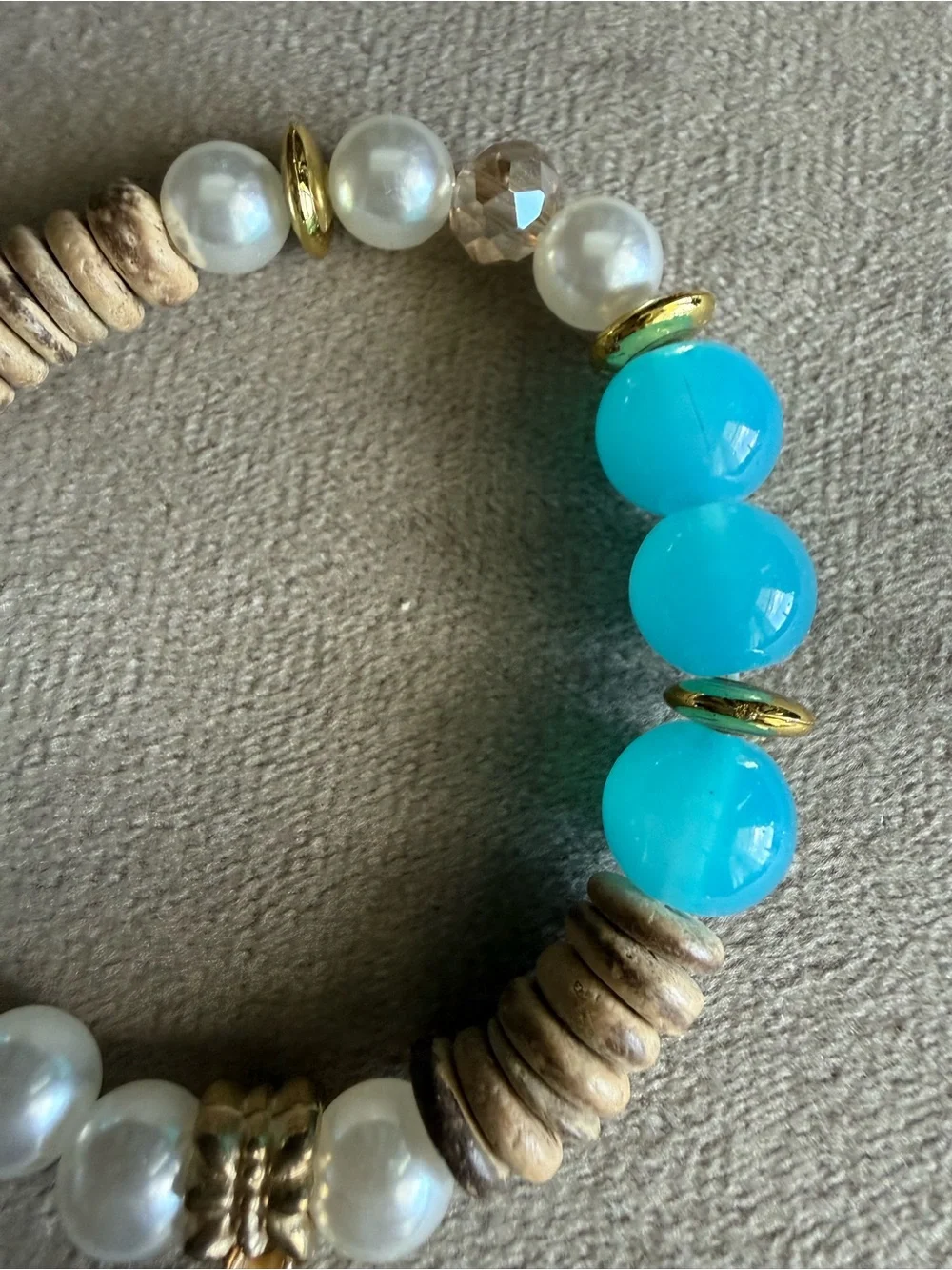Turquoise Bead and Pearl Heart Charm Bracelet